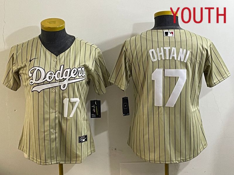 Youth Los Angeles Dodgers #17 Ohtani Green Stripe Game 2024 Nike MLB Jersey style 4